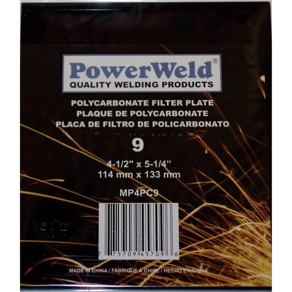 Powerweld Polycarbonate Filter Plate, 4-1/2" x 5-1/4", Shade #9 MP4PC9
